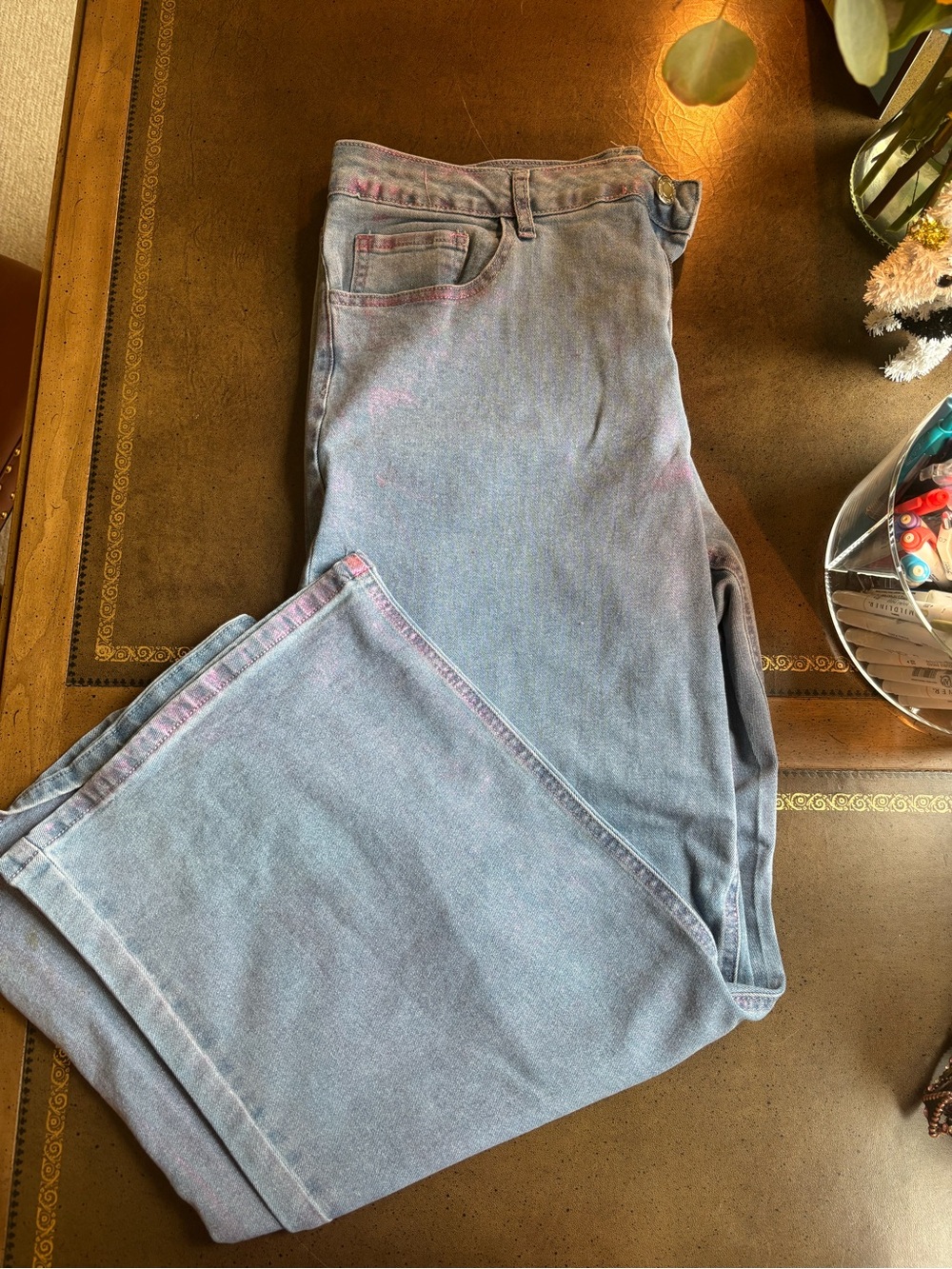 Light Blue with pink sparkly wash Women's High-Rise Straight Jeans